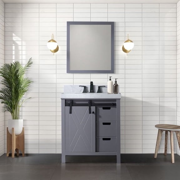 lan Home & Decor Wood Bath Vanity - 30" Wide, Dark Grey - Soft Close, Storage Cabinet w/ Drawers & Shelf - Fully Assembled