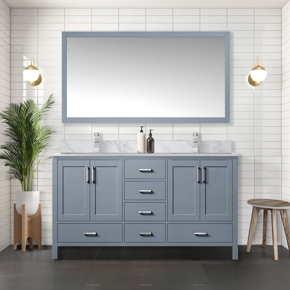 lan Home & Decor Wood Bath Vanity - 60" Double Sink Cabinet - Dark Grey - Soft Close, 6 Drawers & Cabinets - Fully Assembled