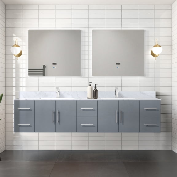 lan Home & Decor Wood Bath Vanity - 84" Double Sink Cabinet - Dark Grey - Soft Close, 6 Drawers & Storage