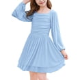 thumbnail image 1 of Lanbubble Girls Dresses Puff Long Sleeve Square Neck Homecoming Dress Teen Cute A-Line Blue Dress For Teens 8-14 Years, 1 of 6
