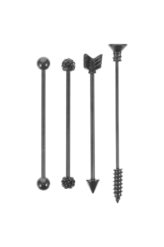Landege Industrial Barbell Earrings Set for Men, Double Cartilage Ear Piercing Jewelry, Matte Black Spike Screw, Travel & Party Accessory