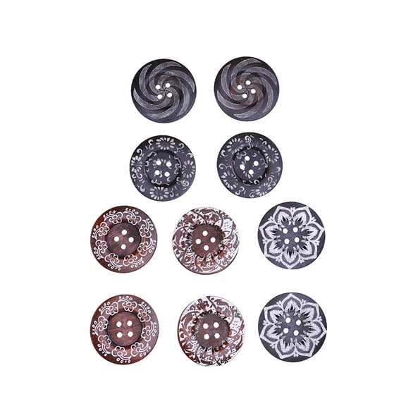 landege 10 6 Carved Printed Pattern Buttons Large Size Artistic Vintage 4- hole Wooden Buttons for Knitting or Crochet Products