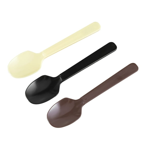 Landege 100-Pack Disposable Mini Plastic Spoons for Cake, Ice Cream, Desserts - Three Color Variety, Convenient Party and Event Utensils