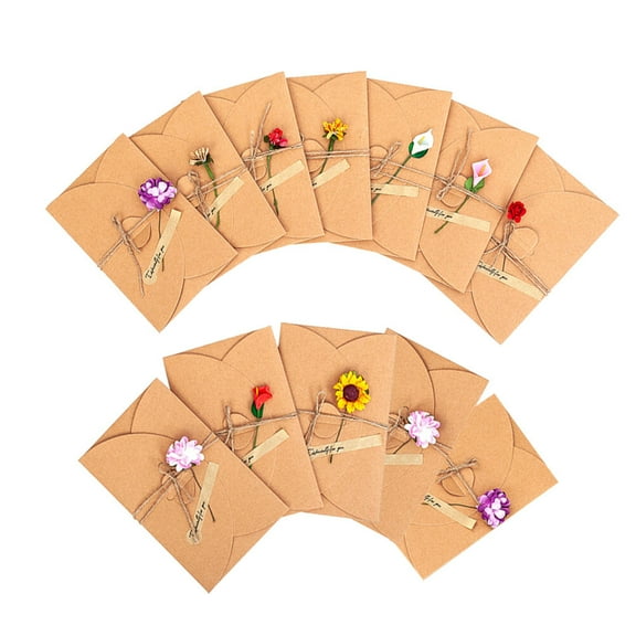 landege 12Pcs Dried Flowers Greeting Cards Kraft Paper Greeting Cards Blank Note Thank Notes for Valentines Day Birthday Party Invitation