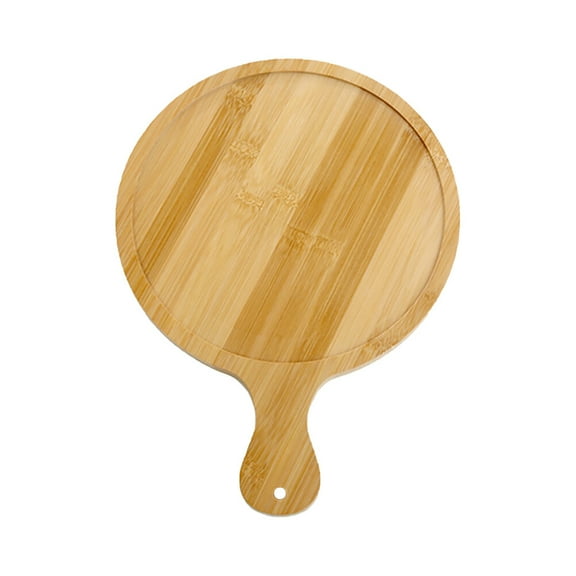 Landege 10-Inch Japanese Style Wood Pizza Tray with Handle, Round Pizza Plate for Serving and Baking