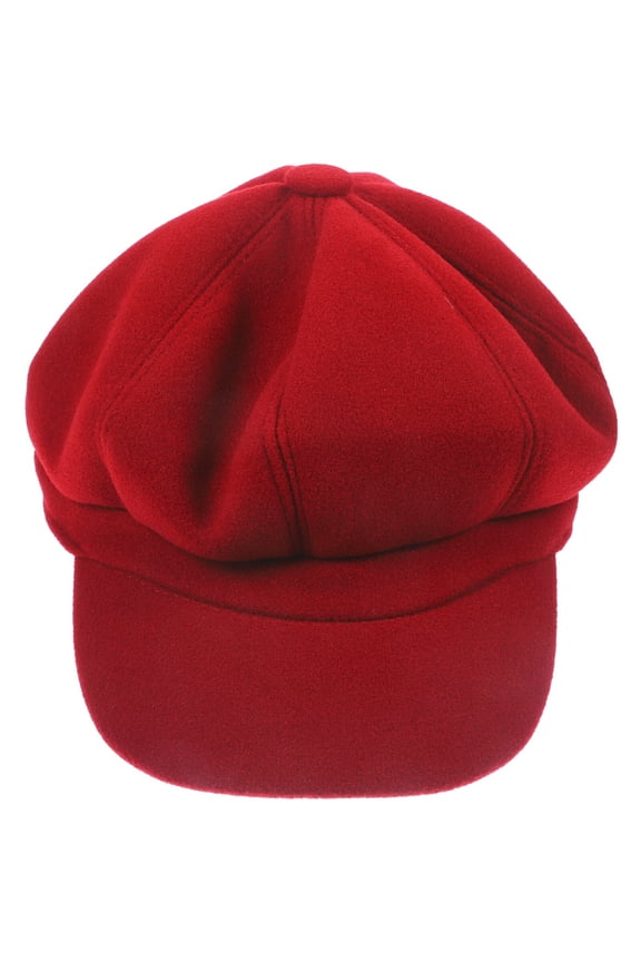 Women's Woolen Octagonal Beret Hat, Warm Autumn Winter Stylish Peaked Cap for Girls, Red Color