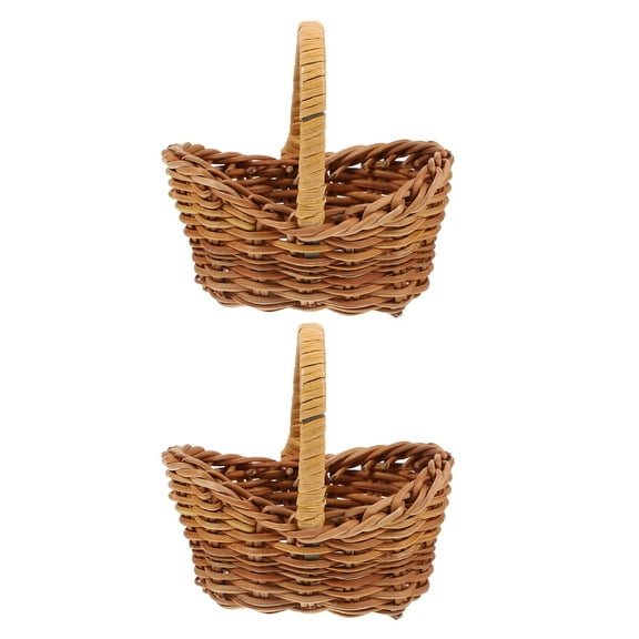 landege 2Pcs Small Handheld Flower Basket Woven Basket Mini Handwoven Storage Baskets with Handles