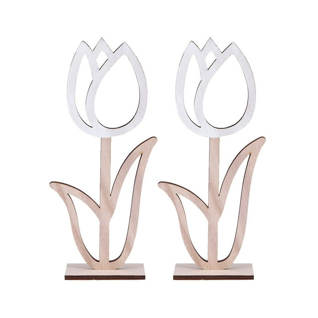 landege 2Pcs Table Decoration Wooden Tulip Centerpiece Flower Table Sign Flower Figurines Tabletopper Desktop Ornaments for Party Favor
