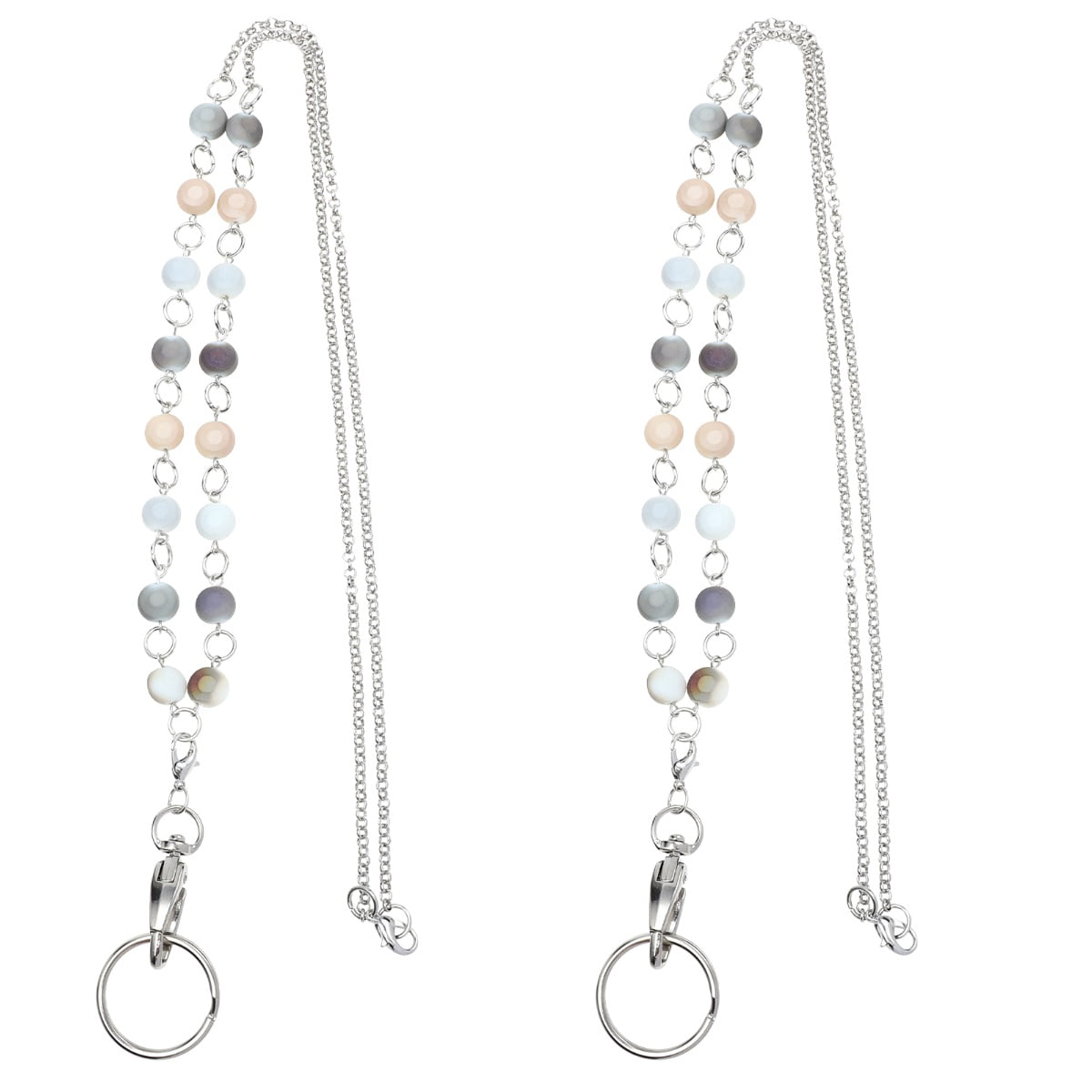 landege 2pcs Simple Bead Badge Clip Stainless Steel Chain Lanyard ID Cards Holder Necklace