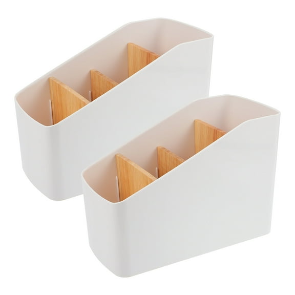 OFFIGAM Set of 2 White Rubber Wood Rectangular Storage Shelves 7.1 x 3.5 x 5.1 Inches for Home Organization