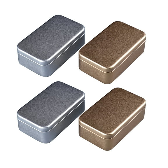 landege 4pcs Rectangular Metal Tins with Lid Gift Container Boxes Metal Boxes for Tea Candies Gifts Balms Treasures Golden Silver