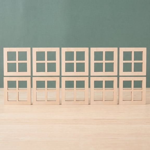 landege 50Pcs Doll House Window Model Mini House Blank Wooden Grids Window Frame Ornaments