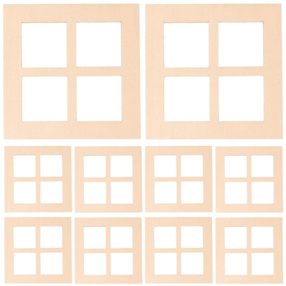 landege 50Pcs Doll House Window Model Mini House Blank Wooden Grids Window Frame Ornaments