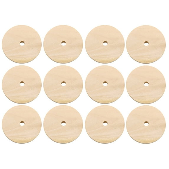 Landege 50pcs Round Wooden Chips Unfinished Wood Slices with Holes, Craft Wooden Discs for Decoration and Art Projects