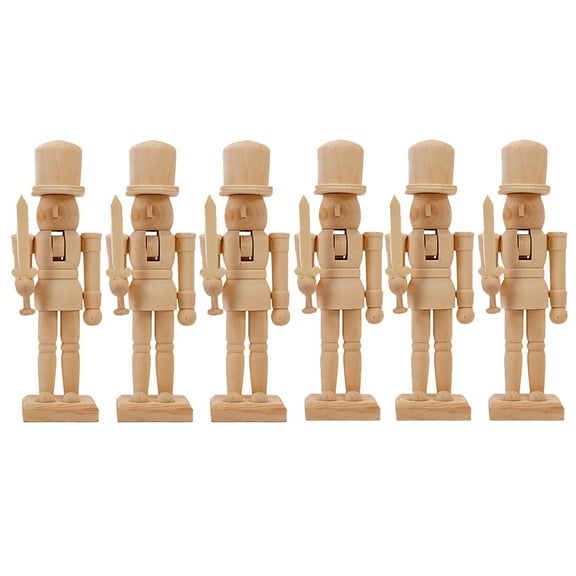 landege 6Pcs 12cm Blank Wooden Nutcracker DIY Christmas Soldier Figurines (Random Style)