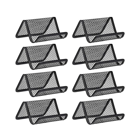 Landege 8pcs Iron Mesh Business Card Holder Set Desktop Name Organizer Metal Rack for Office and Home, Black, 10.5x8x5.6cm