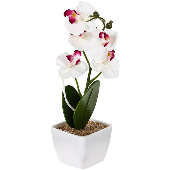 landege Realistic Artificial Phalaenopsis Faux Flower Orchid in Pot Fake Flowers for Table