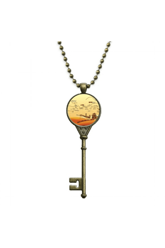landmark camel desert journey silk road map key necklace pendant tray embellished chain