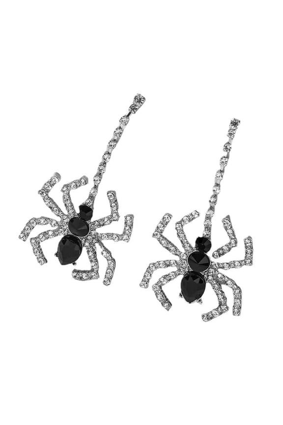 1 Pair of Black Cubic Rhinestones Dangle Drop Spiders Earrings Jewelry