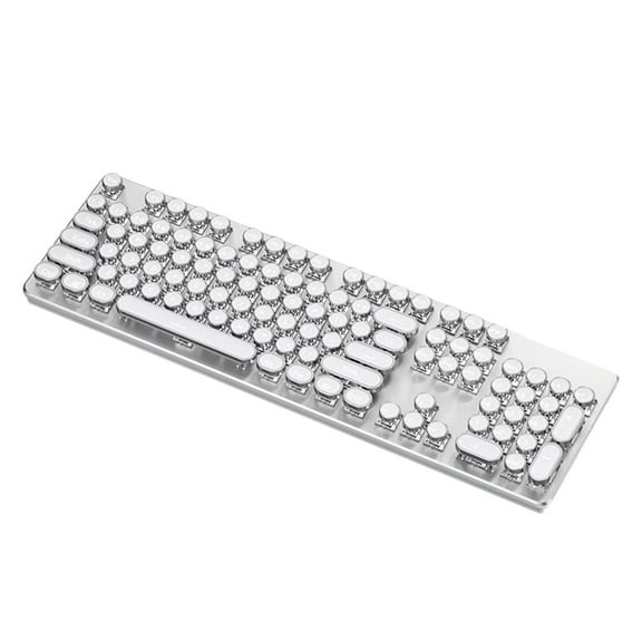 lanema 104 Keys Mechanical Keyboard Corded with Clicky Switches Rainbow Backlight, Vintage Round Caps, Media Knob, White