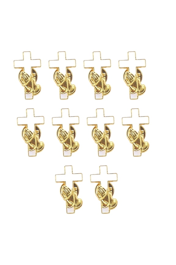 10Pcs Alloy Hand Holding Crossed Brooch Pin Inspirational Lapel Pin For Religious Event Outfits and Sewing Project