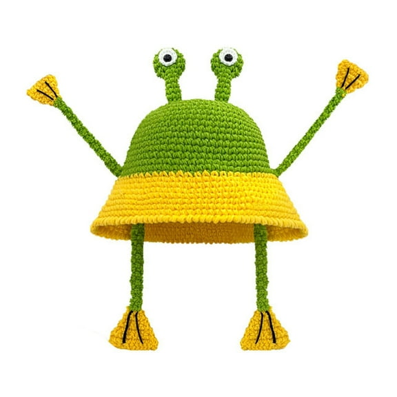 lanema 1x Handmade Fisherman Hat Handwoven Frogs Crocheted Hat with Feet Cartoon