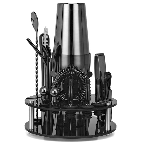 lanema 20Pcs Wearproof Cocktail Shaker Bartender Tool Bar Set with Rotatable Stand