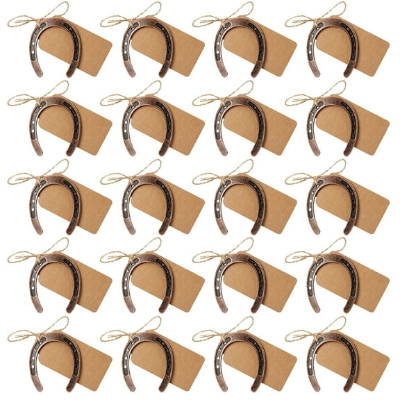 lanema 20pcs Good Lucky Horse Shoes with Kraft Tag Metal Craft Horseshoes Decorations for Rustic Vintage Wedding Party Decor