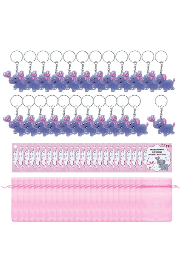 24Pcs Elephant Keychain with Giftbag Baby Shower Decors Guest Souvenir
