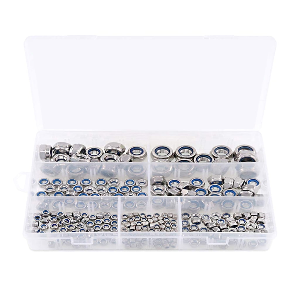 lanema 250Pcs 3/4/5/6/8/10/12mm Stainless Steel Metric Locknut Hexagon Self locking Nut