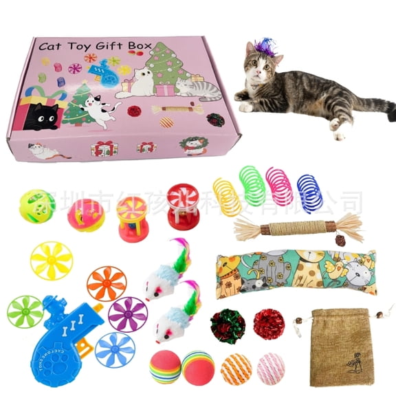 lanema 25Pcs Cat Toy Bulk Kitten Toy Pack Variety Funny Interactive Gift Including Mice Rainbow Balls Spring Crinkle Balls for Indoor Cat Kitty Kitten(Novel)