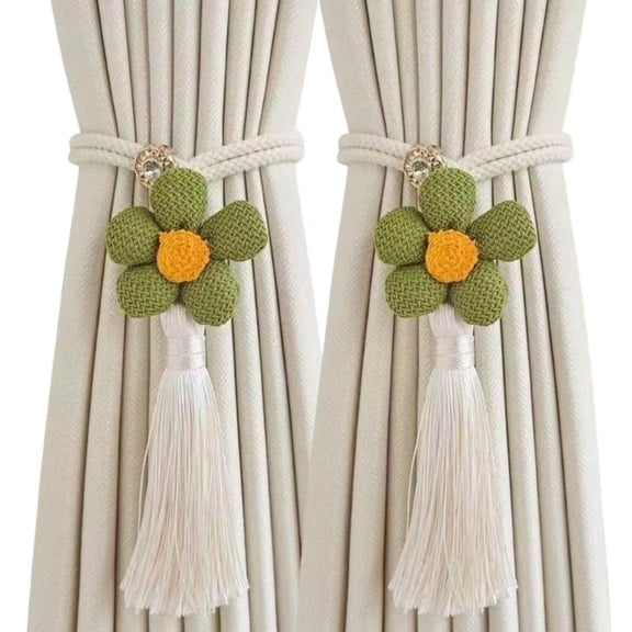 lanema 2Pcs Decorative Curtain Tie Backs With Flower Tassels Braided Rope Drape Holdbacks For Home Decors And Window Treatments