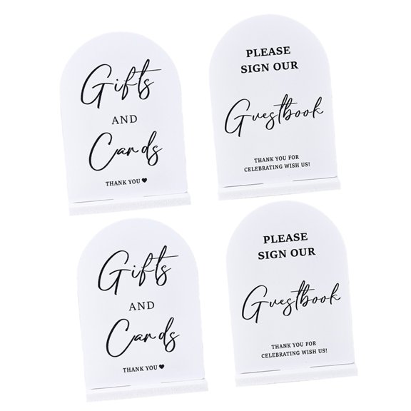 lanema 2Pcs Guest Book and Cards Table Sign Set for Wedding Reception, White PVC Arched Display Signs with Slot-In Base for Wedding Bridal Showers Decoration