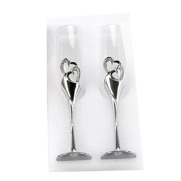 lanema 2Pcs Wedding Champagne Glass Set Toasting Flute Glasses with for Rhinestone Crystal Rimmed Hearts Decor Drink Goblet Cup