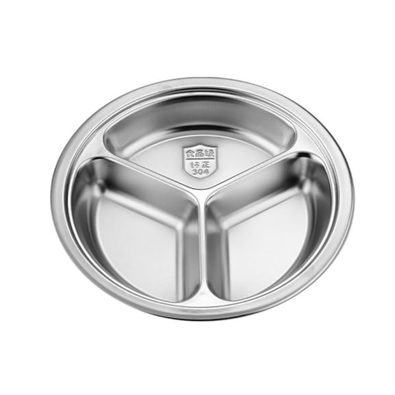 lanema 3 Section Circular Serving Tray Round 3 Compartment Divided Plate Stainless Steel Tableware For Small kitchen