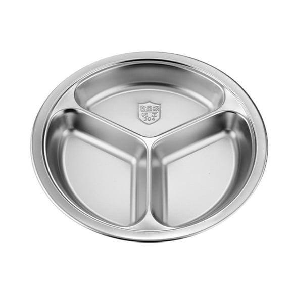 lanema 3 Section Circular Serving Tray Round 3 Compartment Divided Plate Stainless Steel Tableware For Small kitchen
