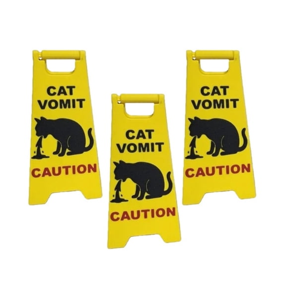 lanema 3Pcs Funny Cats Vomit Caution Signs Humorous Double-Sided Printing Desk Decors Gag Gift for Pet Owners & Cats Lover
