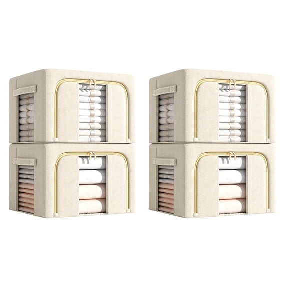 lanema 4 Pieces Sturdy Canvas Fabric Storage Bins Featuring Viewable Panels