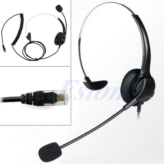 lanema 4-Pin RJ11 Monaural Corded Operator Call Center Telephone Headset Headphone BK