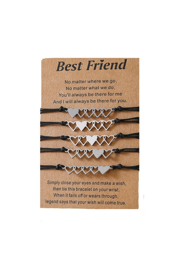 5 Pieces Set Matching Heart-shaped Card Bracelets for Best Friend Couple Family Women Mens Teen Friendship Jewelry