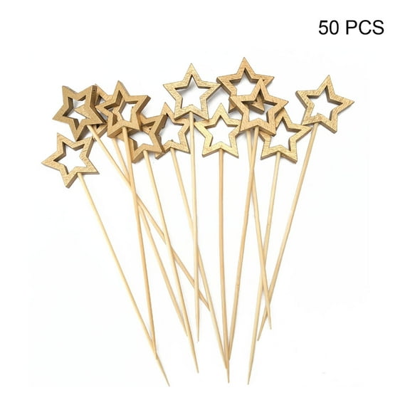 lanema 50 Pcs Salad Sticks Natural Bamboos Skewers Sticks Pentagram Skewer for Barbecue Burgers Sausage Kabob Chocolate Candy