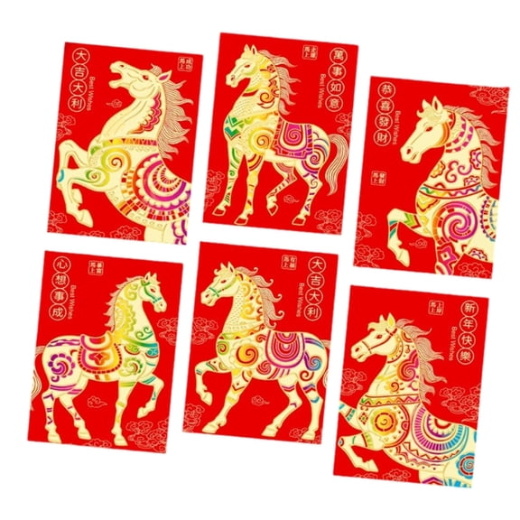 lanema 6PCS Money Envelopes Cartoon Horse Theme Paper Craft Chinese Zodiacs 2026 Decorative Gift Packaging Supplies