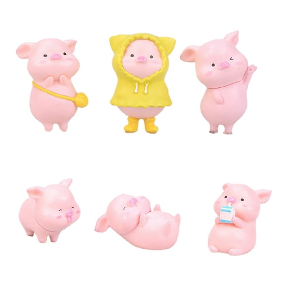 lanema 6Pcs Pink Pig Figurine Decorative Resin Piggy Statue Collectible Toy Decoration