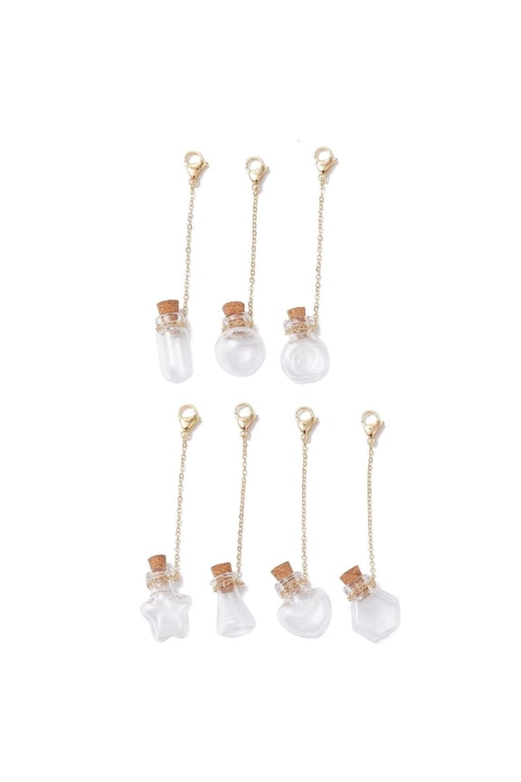 7 Pieces Versatile Small Glass Bottles Keychain Charm Pendants Convenient for Craft Enthusiasts and Gifts Ideas