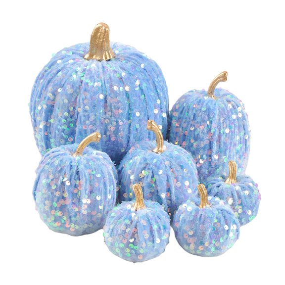 lanema 7Pieces Sparkles Coated Faux Pumpkins Autumns Themed Decoration For Shelves