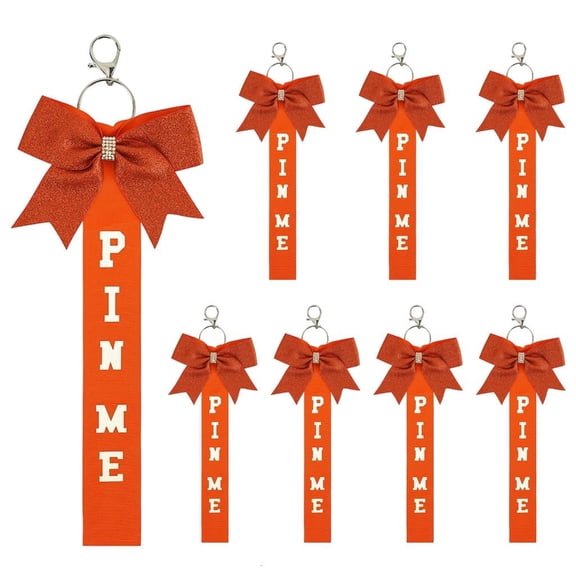 lanema 8 Pieces Cheerleading Ribbon Keychain Charm Set Shimmering Rhinestones Accent Game Day Spirit Fashion Accessories