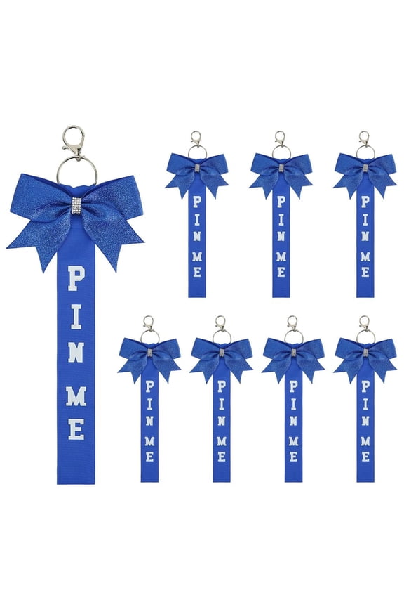 8 Pieces Cheerleading Ribbon Keychain Charm Set Shimmering Rhinestones Accent Game Day Spirit Fashion Accessories
