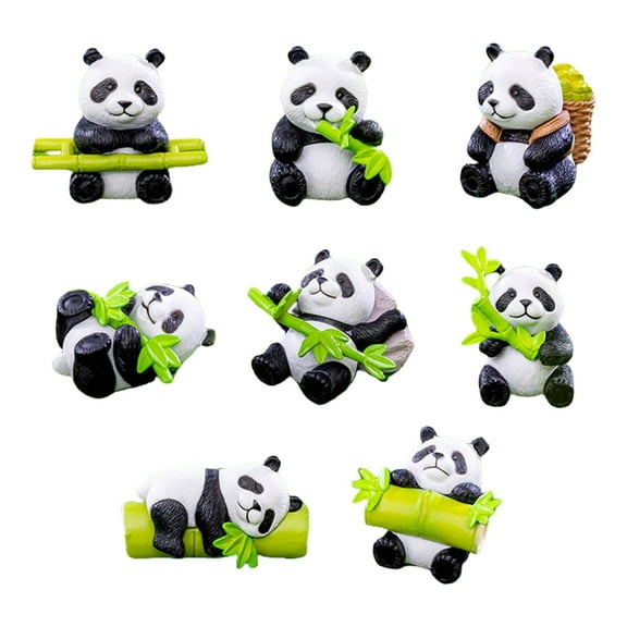 lanema 8Pcs Cute Panda Miniatures Cake Decorations Animal Figurines for Celebration