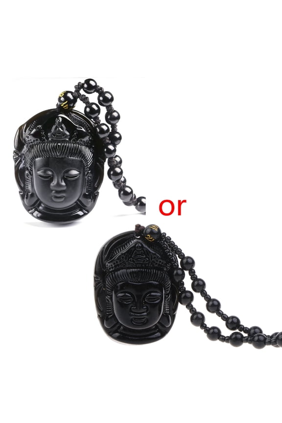 Adjustable Black Obsidian Buddha for Head Pendant Necklace for Protection for Bi
