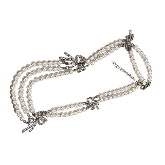 lanema Adjustable Length Neckchain Fashionable Layered Necklace with Faux Pearls and Decorative Bowknot Sophisticated Jewelry